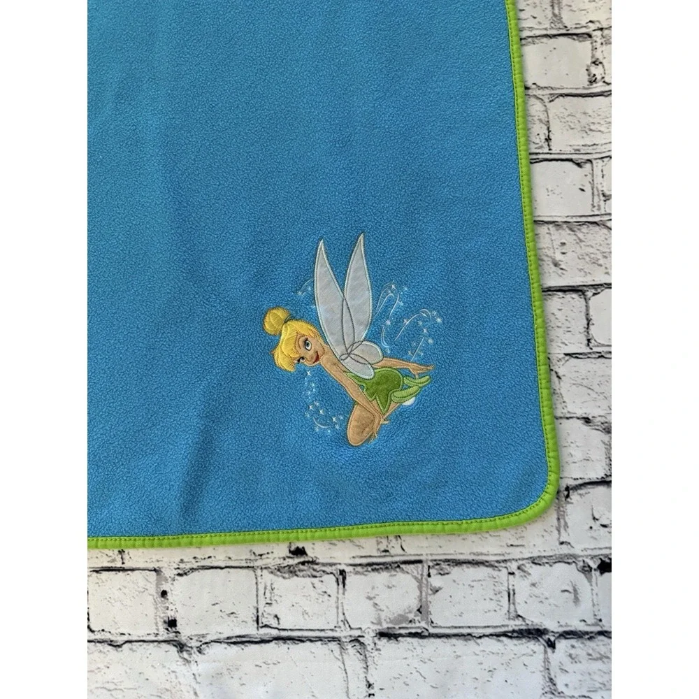 Disney Store Blue‎ Green Trim Tinker Bell Blanket Fleece Wings Fairy 60